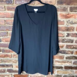 Hinge Black Long Sleeve Mini V-Neck Shift Dress Women's Size Small